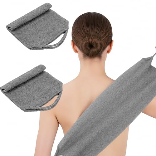 BOHUIZ 2 Pcs Exfoliating Washcloth Back Scrubber for Shower, Nylon Backs Exfoliator Washcloth Washers, Back Washer Scrub Exfoliator with Handles, Shower Accessories Washer for Women Men