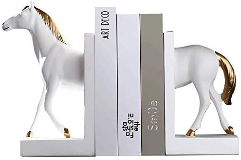 Horse Bookends Art Book Ends, Modern Resin Decoration Crafts Book File Storage Creative Desktop Ornaments for Villa Entrance Library Home Office School 1 Pair, White