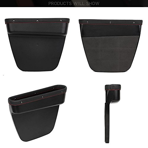 BleuMoo Leather Car Seat Crevice Storage Box Auto Seat Gap Pocket Organizer Contact Boxes for Phone Card Cigarettes Storage (Black)