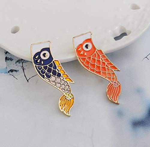 Autumn Water Japanese Koinobori Windsock Carp Wind Sock Flag Fish Brooches Pin Black Enamel Broche Badge Safe Lapel Pin for Boys - Thumbnail 4