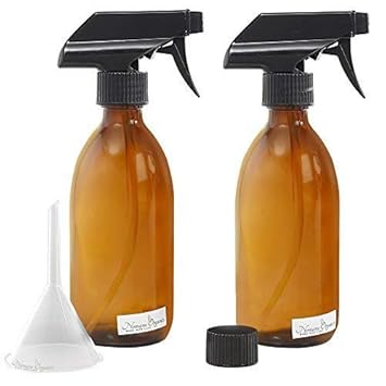 Nomara Organics® Braunglas Sprühflasche. Nachfüllbar/Bio-Kosmetik/Reinigung/Haarpflege (2 x 300ml)