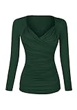 Simier Fariry Women's Long Sleeve Shirts Bottom Wrap Blouse Tops Green S