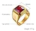 PMTIER Men's Stainless Steel Simple Gold Plated Ring with Square Red Gem Stone Size 11