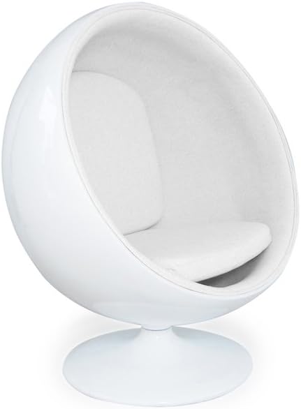 Kardiel Modern Ball Chair, White/White Leatherette