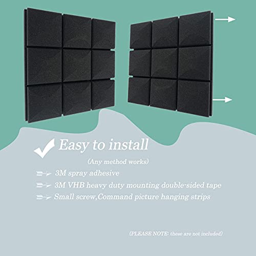 12 Pack Acoustic Foam Panels,Sound Absorbing Studio Foam,12 X 12 X 2