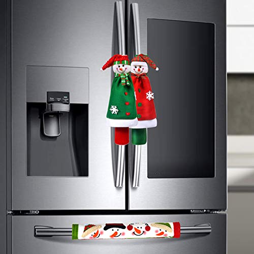 Sheskind Snowman Kitchen Appliance Handle Covers Christmas Handle Protector 3 Packs with Gift Snowman Welcome Ornament for Holiday Season Decoration