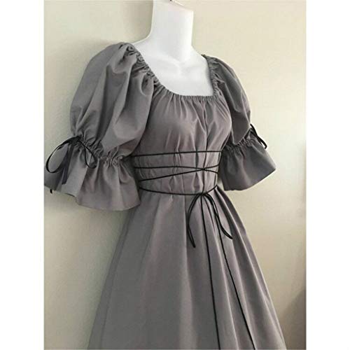iYBUIA Women's Medieval Clothing Solid Color Petal Sleeve Square Neck Dress Gray - Thumbnail 2