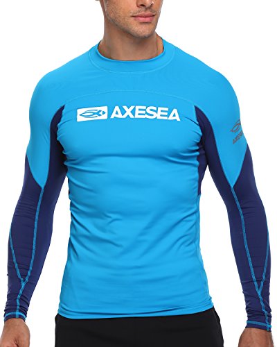 AXESEA Men Long Sleeve Rash Guard UPF 50+ Second Skin Fabric Swim Shirt, Blue, Medium