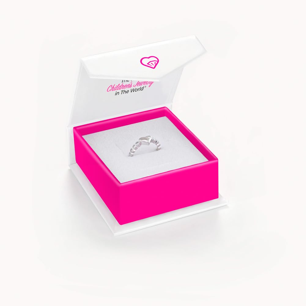 925 Sterling Silver Stunning Clear Cubic Zirconia Beautiful Heart Ring for Children to Preteens - Cute and Fashionable Round CZ Rings for Young Girls - Small Heart Ring Band Jewelry for Toddlers
