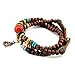 ZIOOER Unique Metal Heart Pendant Wood Beads Leather Link Necklace Adjustable Wrap Bracelet for Christmas Day, Valentine's Day, Birthday