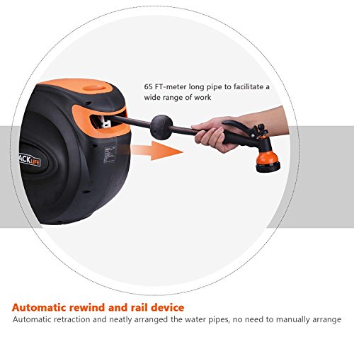 TACKLIFE Hose Reel, Auto Retractable, 65 ft +7ft Lead in Hose, 180