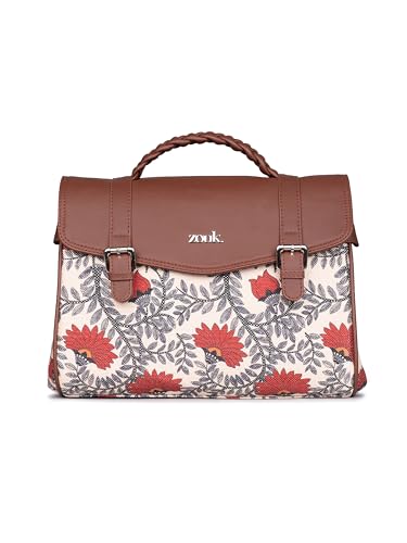 ZOUK Konkona Heritage - Borsa a tracolla da donna in iuta, realizzata a mano in pelle vegana con tr…