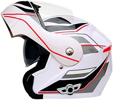 1DFAUL Motorcycle Modular Bluetooth Crash Women Helmet,Dual Visor Lens DOT Approved Motorbike Flip Up Helmets with Built in Dual Speaker Headset and Microphone,L