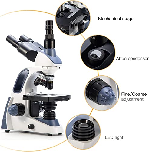 SWIFT SW380T 40X-2500X,Trinocular Compound Lab Microscope with Double Layer Mechanical Stage,Siedentopf Head, Wide-Field 10X/25X Eyepieces