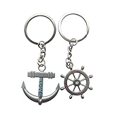 Couple Nautical Steering Wheel Anchor Charms Keychain Key Ring