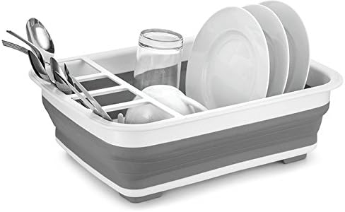 Collapsible Kitchen Sink Dish Drainer Draining Board Cutlery Rack Foldable Folding White/Grey