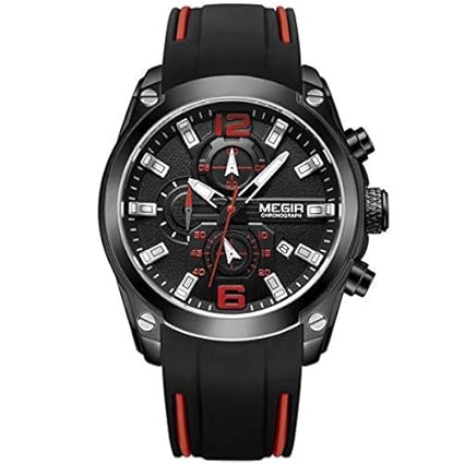 MEGIR Japanese Quartz Silicon Strap Latest Watch for Men 2063 - Black