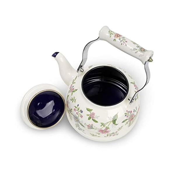 Ejiry Porvence Enamel on Steel Floral TeaKettle, Stovetop Teapot, Induction Safe, Small, 1.6