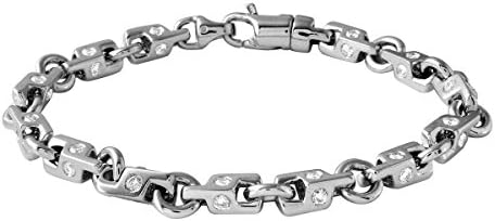 3.52CTW Gents Round Cut Diamond Flush Set Straight Bracelet in 14K White Gold
