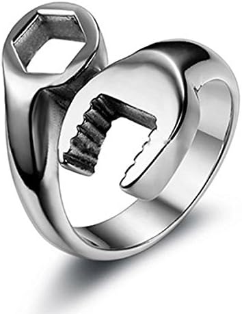 Fashion Men's 316L Stainless Steel Wrench Ring Cool Punk Biker Tools Rings for Men (9)