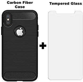 iPhone X Case Black Protection Bundle Kit by Inuvado with 3D Full Coverage 9H Surface Hardness Tempered Glass Screen Anti-Scratch Protector iPhone 10 Case with Shock Absorption and Carbon Fiber Design