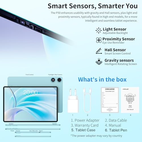 TECLAST P50 Tablet 11 Inch Android 16 Tablet 90Hz, Dual SIM 4G LTE + 5G WiFi, 2GHz Octa-Core T7250, 128GB ROM(TF 5TB), Gemini AI, 7000mAh, Widevine L1/GPS/8MP/3.5MM, Tablet with Pencil+Case, 2026