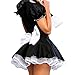 Quesera Women's French Maid Costume Sexy Black Satin Layered Halloween Fancy Dress, Black, US Size Small/Medium (Tag XL)
