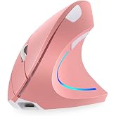 Attoe Vertical Mouse, Right Handed 2.4GHz Wireless Ergonomic Rechargeable Vertical Mouse with 4 Adjustable DPI 800/1200/1600/2400, 6 Buttons,Compatible with PC, Desktop,Mac (Pink)&hellip;