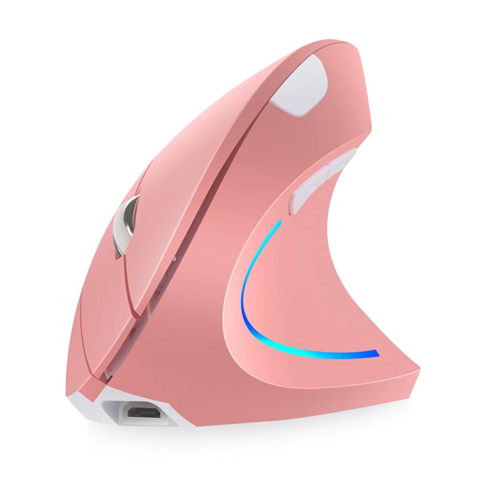 Attoe Vertical Mouse, Right Handed 2.4GHz Wireless Ergonomic Rechargeable Vertical Mouse with 4 Adjustable DPI 800/1200/1600/2400, 6 Buttons,Compatible with PC, Desktop,Mac (Pink)…