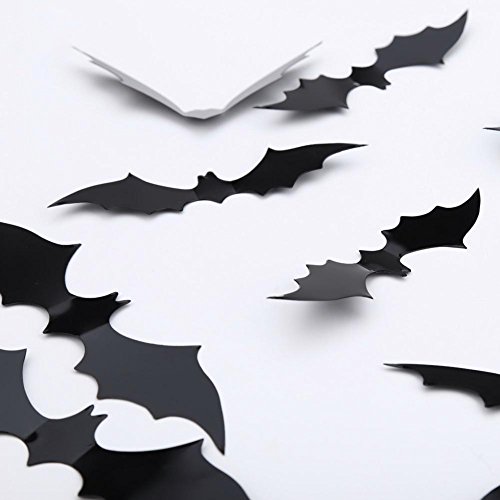 Megrocle 3D Bat Wall Decor DIY Scary Black Bats Wall Decals Removable Window Stickers Halloween PVC Party Supplies Decorations,36 pcs - Thumbnail 3