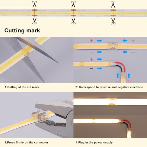 BENLUN CCT COB LED Strip 24V 20M (10M x 2), 2700K-6500K White Adjustable LED Strip, 10W/M CRI 93 Dimmable LED Strip, Remote Control and Power Supply Included, for Bedroom, Kitchen
