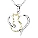 YFN Cat Necklace Sterling Silver Women's Cat Jewelry Gift Two-tone Love Heart Cat Necklace,18