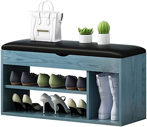 OTENGD Entryway Shoe Storage Bench with Cushion, 2-Tier 1 Cube and 1 Hidden Compartment, in Entryway Playroom Living Room, for Shoes Books Toys Decorations