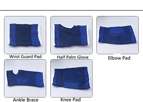 MINILUJIA Sport Protect Set 5 Pair/Set (Knee Brace Elbow Brace Pad Hand Half Palm Protection Gloves Children Sports Foot Ankle Brace Support Wrist Guard Pad) One Size -High Elasticity Blue