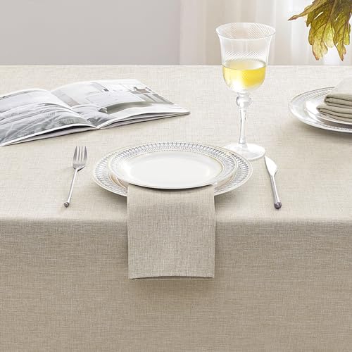 Softalker Cream Table Cloth Rectangular 140x200 cm Faux Linen Wipeable Tablecloths Water Resistant Dining Table Cover Elegant for Coffee Outdoor Party Spring Garden Kitchen Small Tabletop Decoration