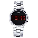 Techno Pave Round Silver Digital Touch Screen Metal Band Watches WM 8164 S
