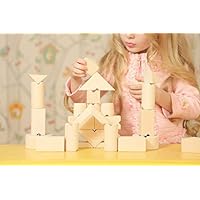 Safe Natural Building Blocks For Toddlers - Stacking Blocks For Kids Age 3 Up. Double Your Children Potential Playing With Wooden Blocks At Home, School Or Daycare. 34 Non Slippery Building Blocks.