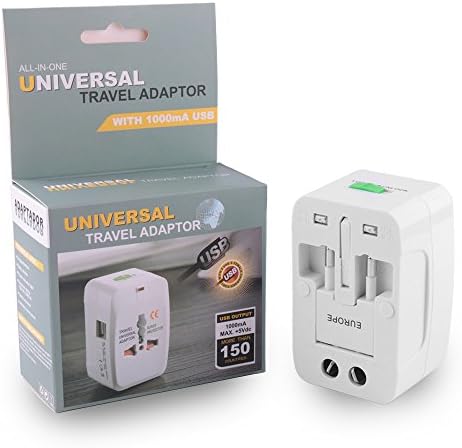 Travel Adapter Converter 2 USB Ports Worldwide Wall Charger Converter with Dual Charging Ports Universal AC Socket International Travel Power Adapter Europe UK EU AUS USA Bullet Points