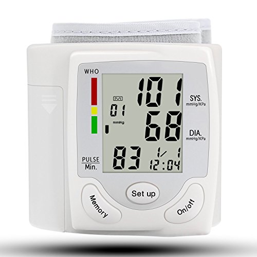 Wrist Blood Pressure Monitor, Digital BP Monitor with Memory Storage, Intelligent LCD Display Automatically Measure Pulse Diastolic Systolic and Shows Hypertension level