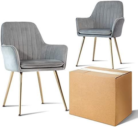 Dining Chair with Elbow Gold Legs Velvet Leisure Restaurant Chair Office Chair Desk Chair Makeup Chair Nordic Style (Double Grey, 2)