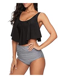 Bañador para dama de dos piezas, trajes de baño de cintura alta, control de barriguitas, bikini, trajes de baño con volantes en la parte superior con parte inferior de natación.