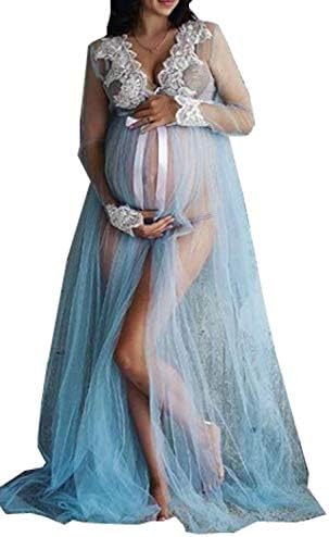 Maternity Gown Photoshoot Mesh Lace Festive Long Classic Maxi Maternity Gown Split Front Photography Dress Clothes