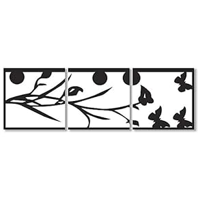 Canvas Wall Art Black and White Simple Pattern Painting Artwork for Home Prints Framed - 12"x12"x3 Panels