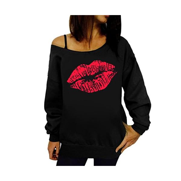Goddessvan Women Lip Printed Long Sleeve Sweatshirt Pullover Tops Blouse Shirt (Red, L)
