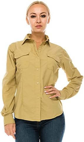 Angel Cola Womens UV Sun Protection Button Down Shirts Light Khaki L