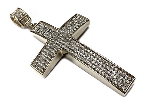 Extra Large CZ Iced Out Silver Cross Pendant
