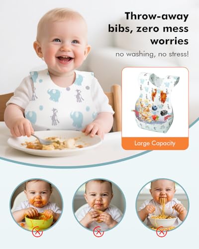YESIMOM Disposable Bibs 30 Pieces with Feeding Pocket - Disposable Bib Waterproof and Breathable, Ultra Lightweight, Adjustable, Ideal for Babies and Children for Home, Travel and Nursery