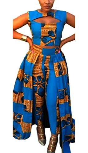 Nanquan-women clothes NQ Women Sleeveless Hollow Out 2-Piece African Style Long Pants A-Line Long Maxi Skirt 13 XL