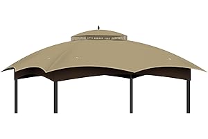 IHEQARD 10x12 Replacement Gazebo Canopy Top Cover, Double Tiered Waterproof Canopy Roof for Lowe's Allen Roth Gazebo #GF-12S004B-1 (Khaki)