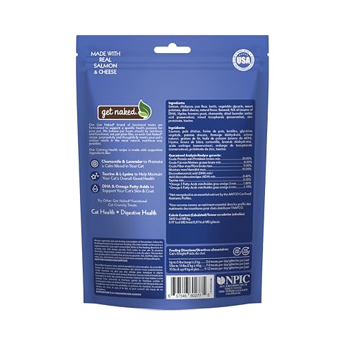 GET NAKED CAT CALMING TREATS | CRUNCHY SALMON & CHEESE FLAVOR | FELINE ANXIETY RELIEF & STRESS CONTROL | GRAIN-FREE CAT CALMING PRODUCT | MADE IN USA 2.5 OZ